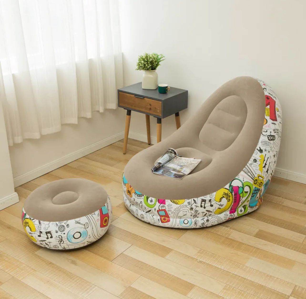 Puff Inflable con Reposa Pies – Comodidad Portátil y Estilo Único 🛋️